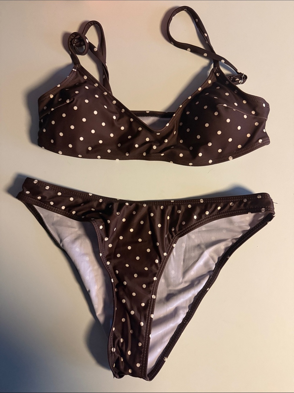 SHEIN Brown Polka Dot Bikini Set with Cream Dots